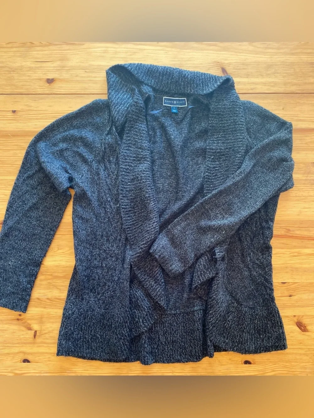 Karen Scott Knit Cascading Waterfall Cardigan Sweater Charcoal Grey Size Large